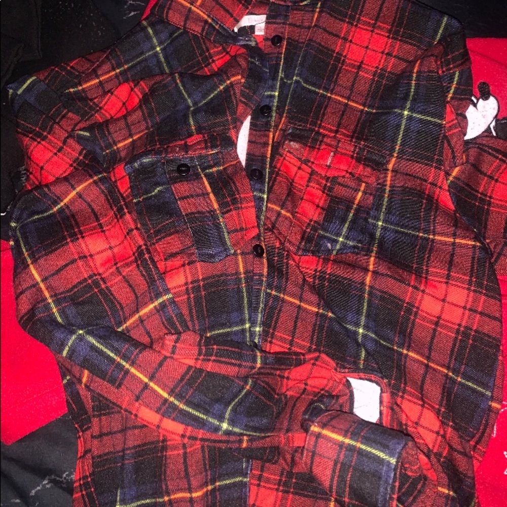 Red multi-colored flannel.